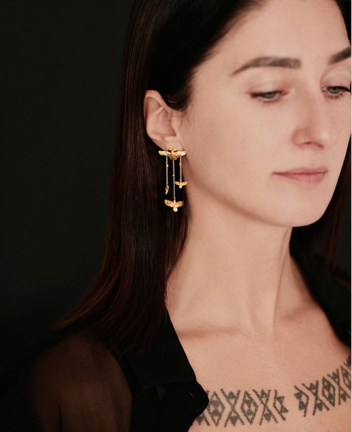Diamond and Gold Raven Day-to-Night Pendant Earrings