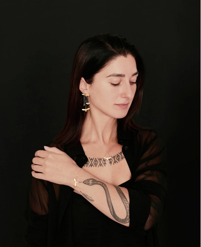 Diamond and Gold Raven Day-to-Night Pendant Earrings - Image 3